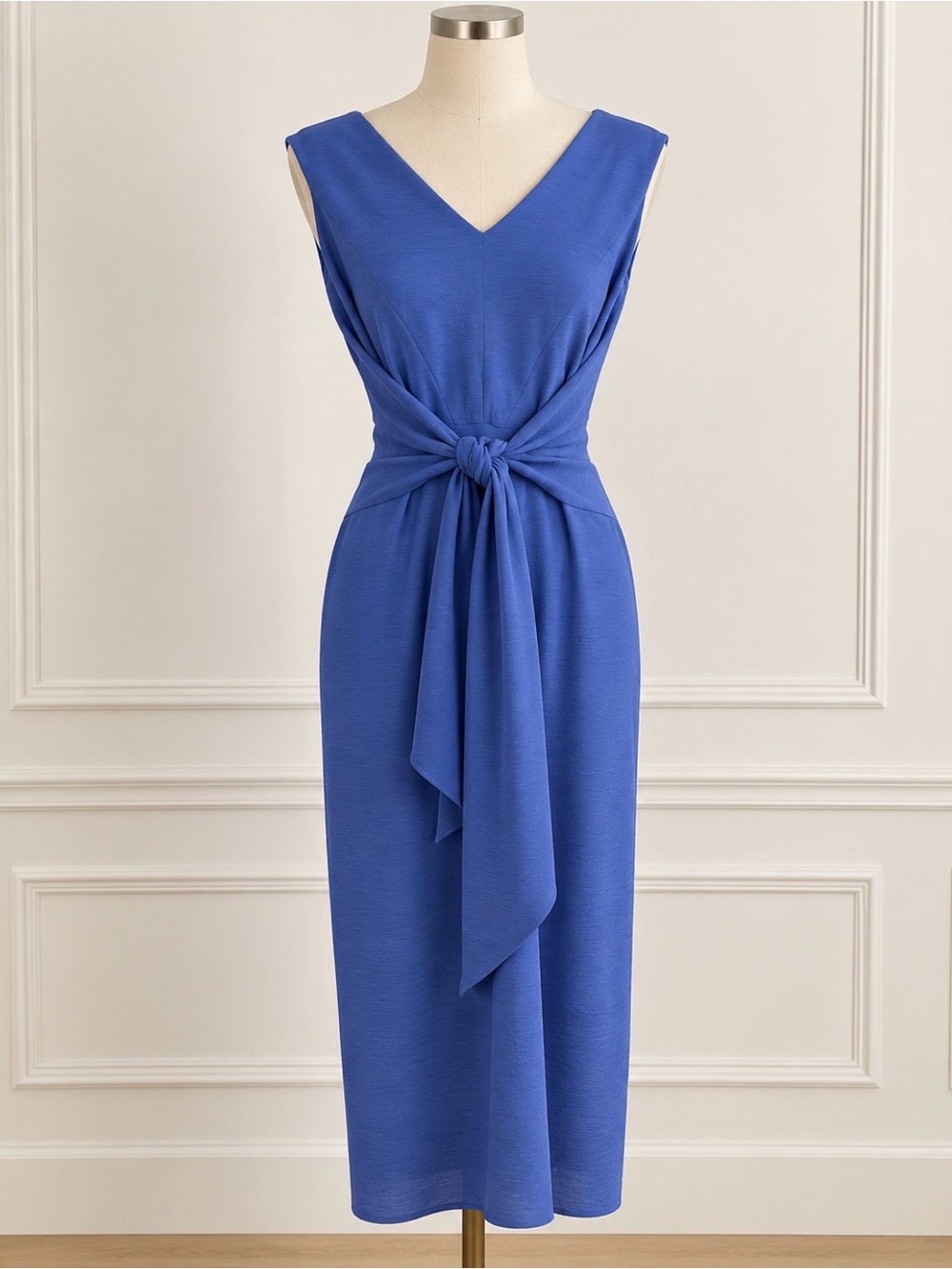 Adrianna Papell Knot-Front V-Neck Midi Dress in Cobalt Blue